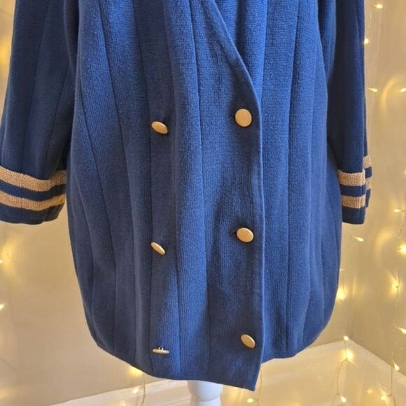 Vintage 1990s Lizsport Knit Cardigan Sweater Double Breasted Nautical Preppy SP - Picture 7 of 11